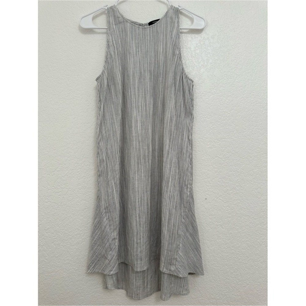 Theory Adlerdale SL Ikat Tierra Dress Womens 2 White Black Striped Linen Blend